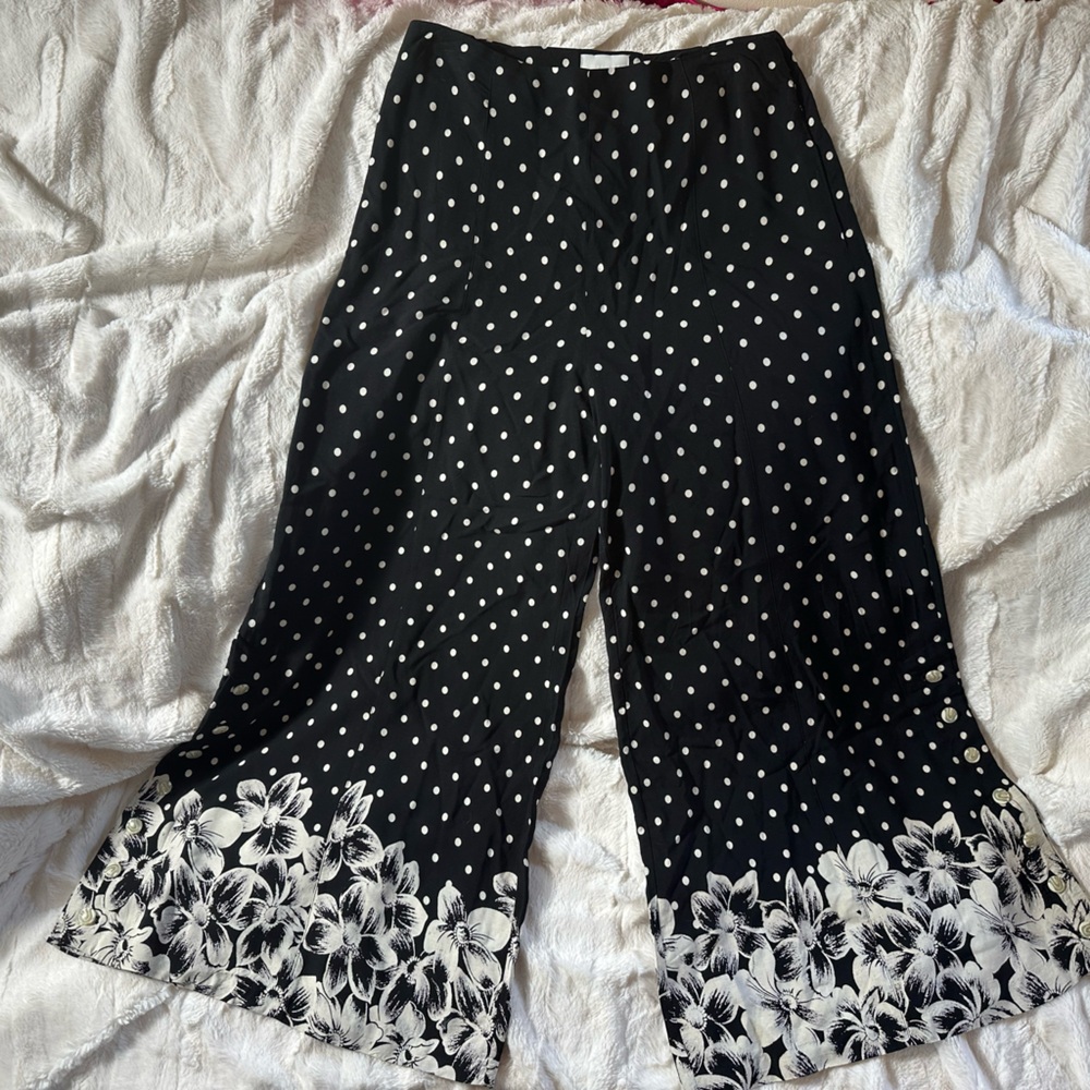 Anthropologie Black and White Polka Dot‎ Floral Pants